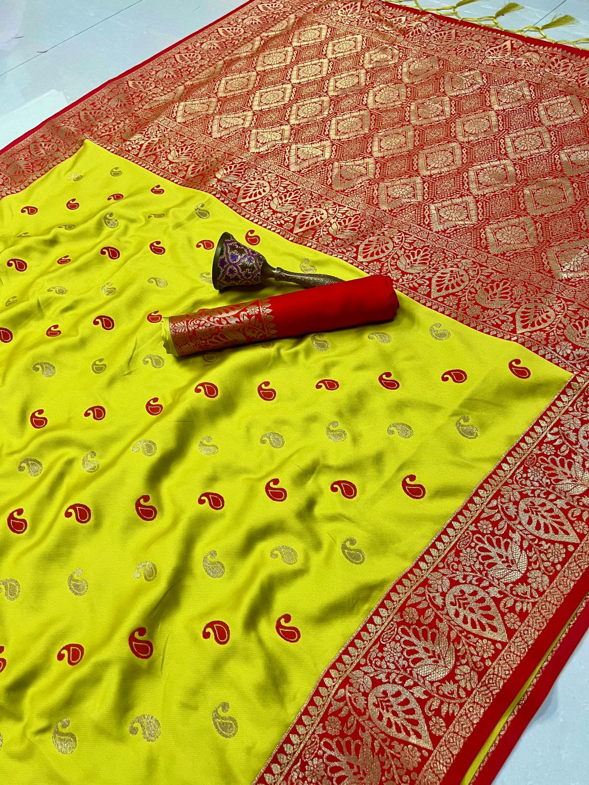 Product Image - Exquisite Pure Soft Satin Banarasi Silk Saree with Original Gold Jari
