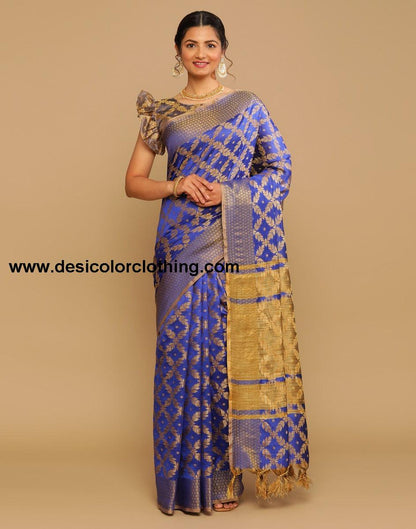 Royal Blue Coloured Banarasi Cotton Silk Saree