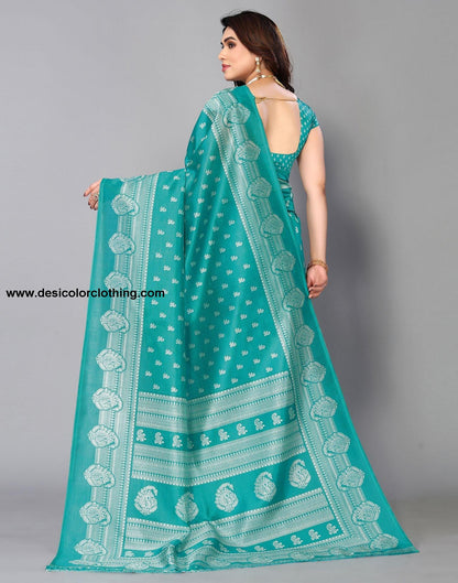 Rama Green Silk Printed Saree