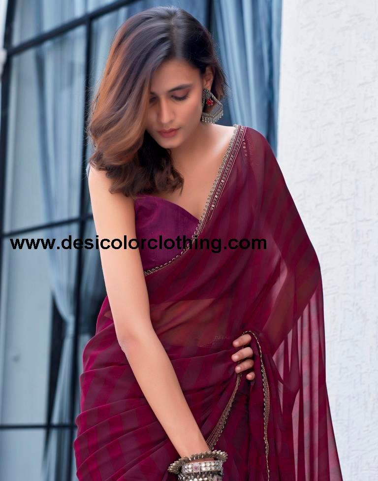 Wine Georgette Printed Saree