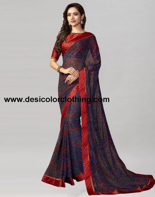 Dark Blue Coloured Printed Georgette Saree | SLV1496S9004
