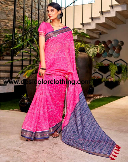 Pink Linen Printed  Saree