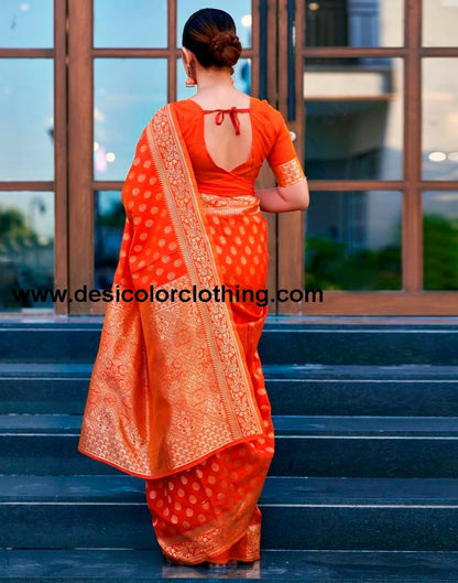 Orange Silk Weaving Saree