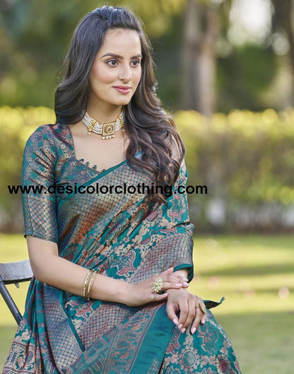 Rama Blue Organza Plain Saree