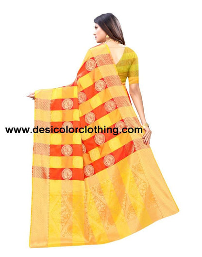 Yellow Coloured Poly Silk Jacquard Partywear saree | SLV1646S106