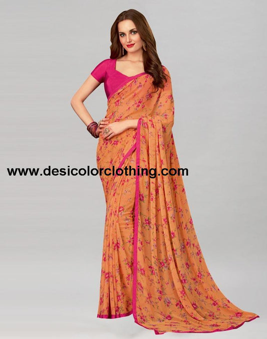 Orange Printed Georgette Saree