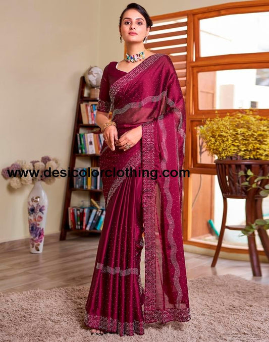 Deep Pink Georgette Plain Saree