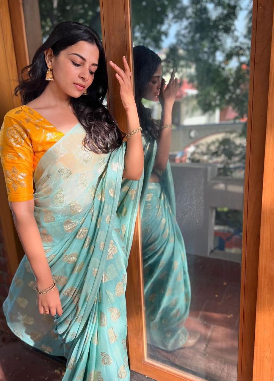 Product Image - Elegant Viscose Georgette Saree with Heavy Sequence Blouse - Festive Wear