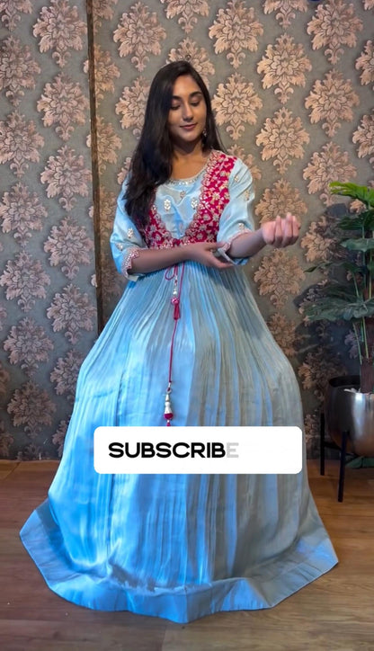 Product Image - Designer Bandhej Gown with Attached Shrug - Perfect Wedding & Festive Attire