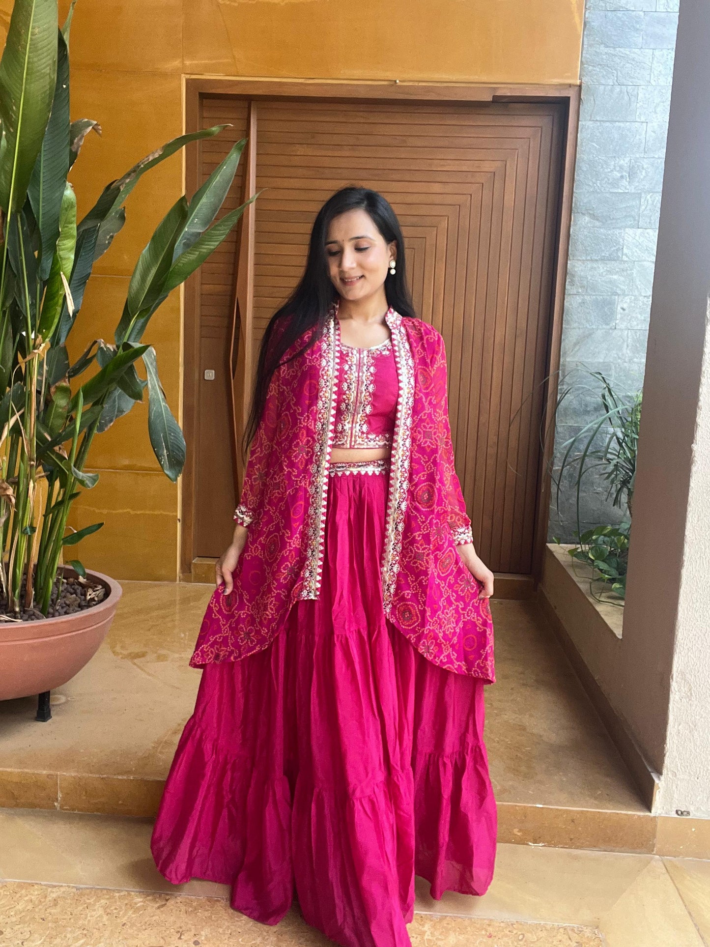 Product Image - Designer Bandhej Lehenga Choli & Shrug - Shree Ram Creation