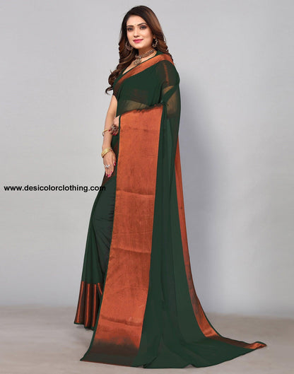Dark Green Chiffon Plain Saree