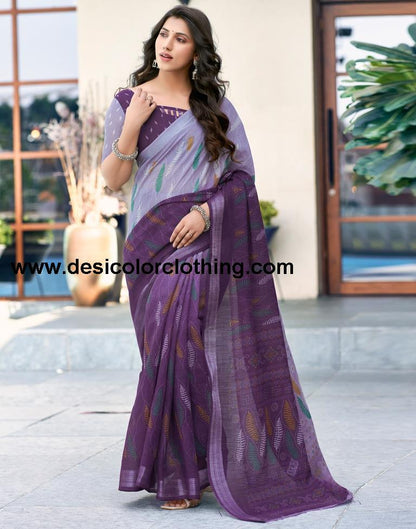 Deep Purple Printed Cotton Saree