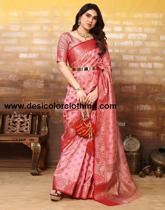 Pink Jacquard Silk Saree