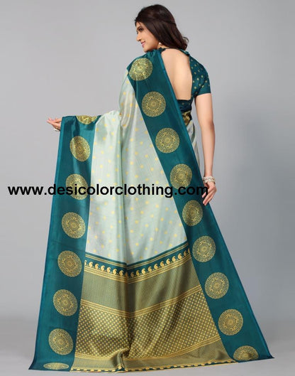Dusty Green Printed Silk Saree