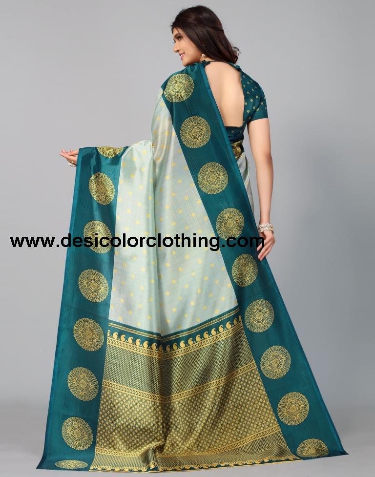 Dusty Green Printed Silk Saree