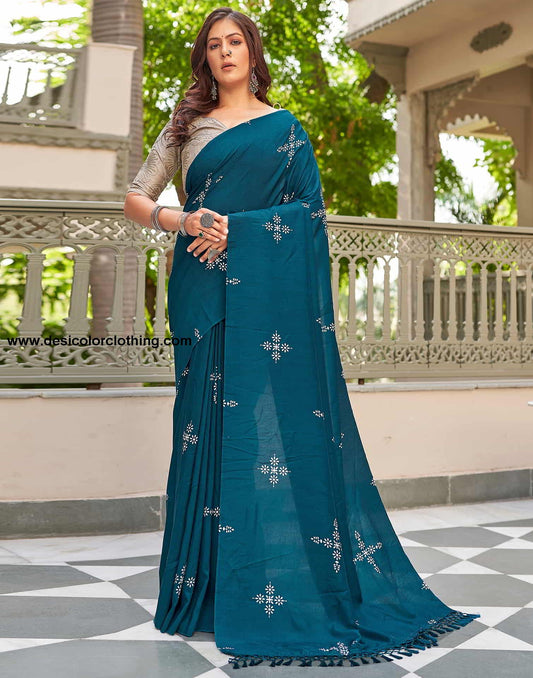 Blue Printed Cotton Saree
