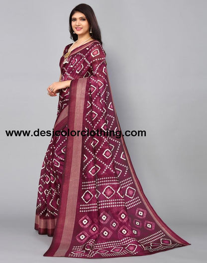 Wine Cotton Saree