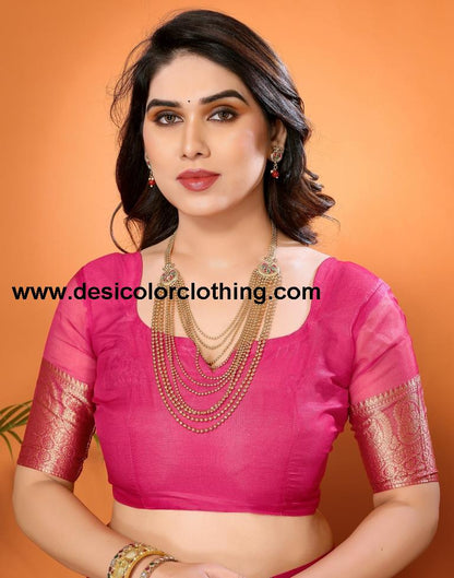 Rani Pink Plain Organza Saree