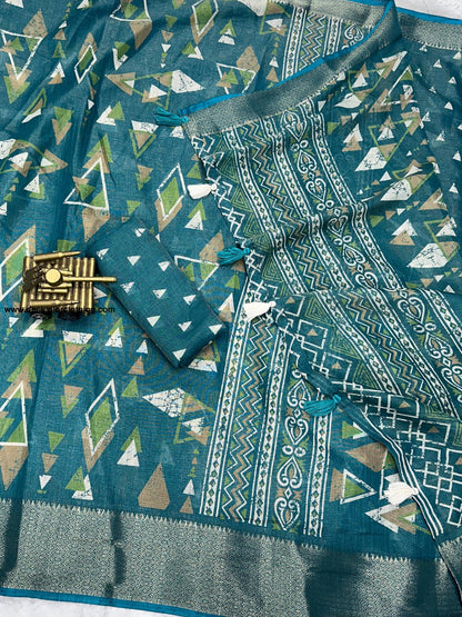 Fabric cotton zari jacquard with running blouse Saree