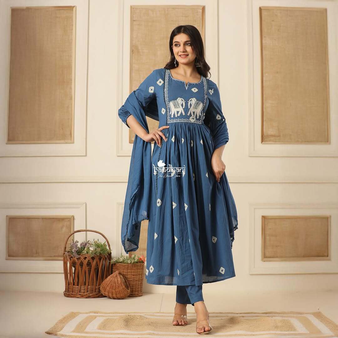 Product Image - Designer Cotton Embroidery Suit Set with Handwork - Perfect Festive & Ethnic Wear