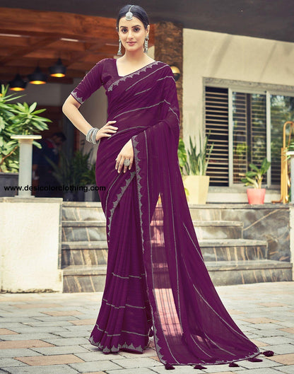 Wine Plain Georgette Saree