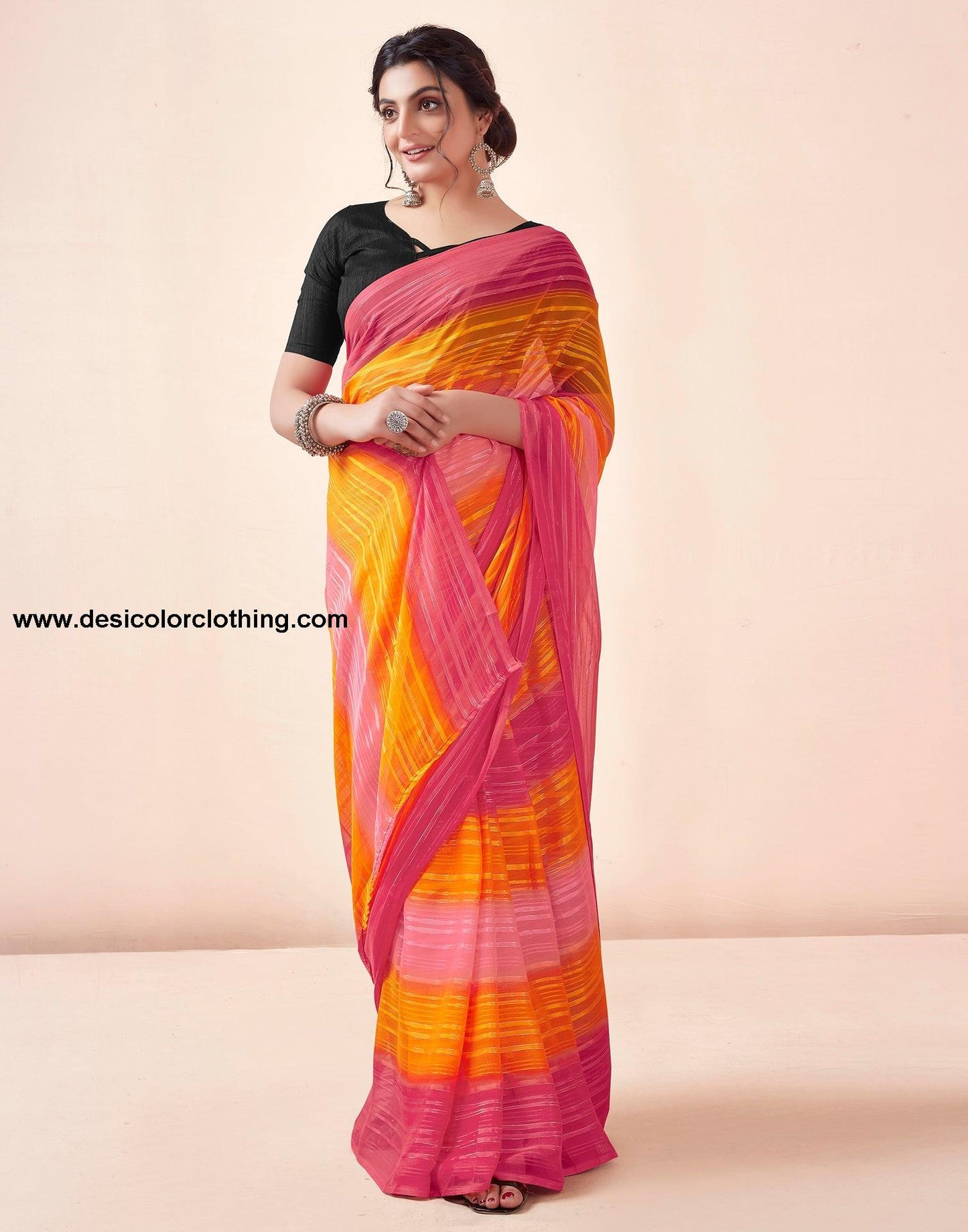 Turmeric Georgette Printed Ready to Wear Saree