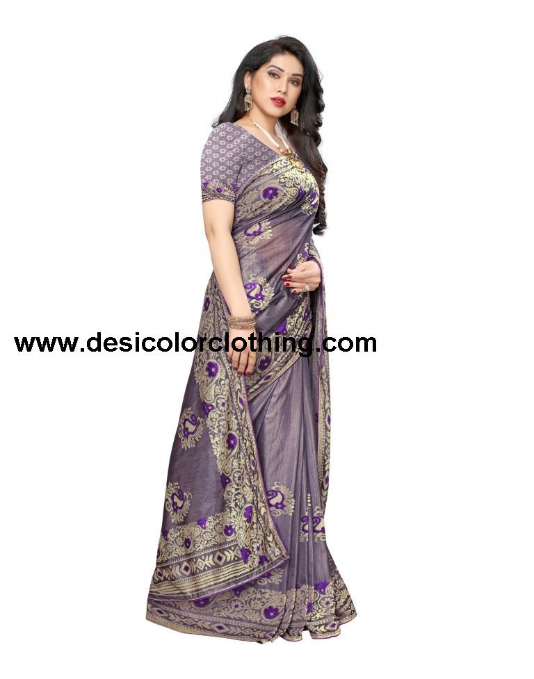 Amethyst Purple Coloured Lycra Brasso Embellished Partywear saree | SLV1699S411