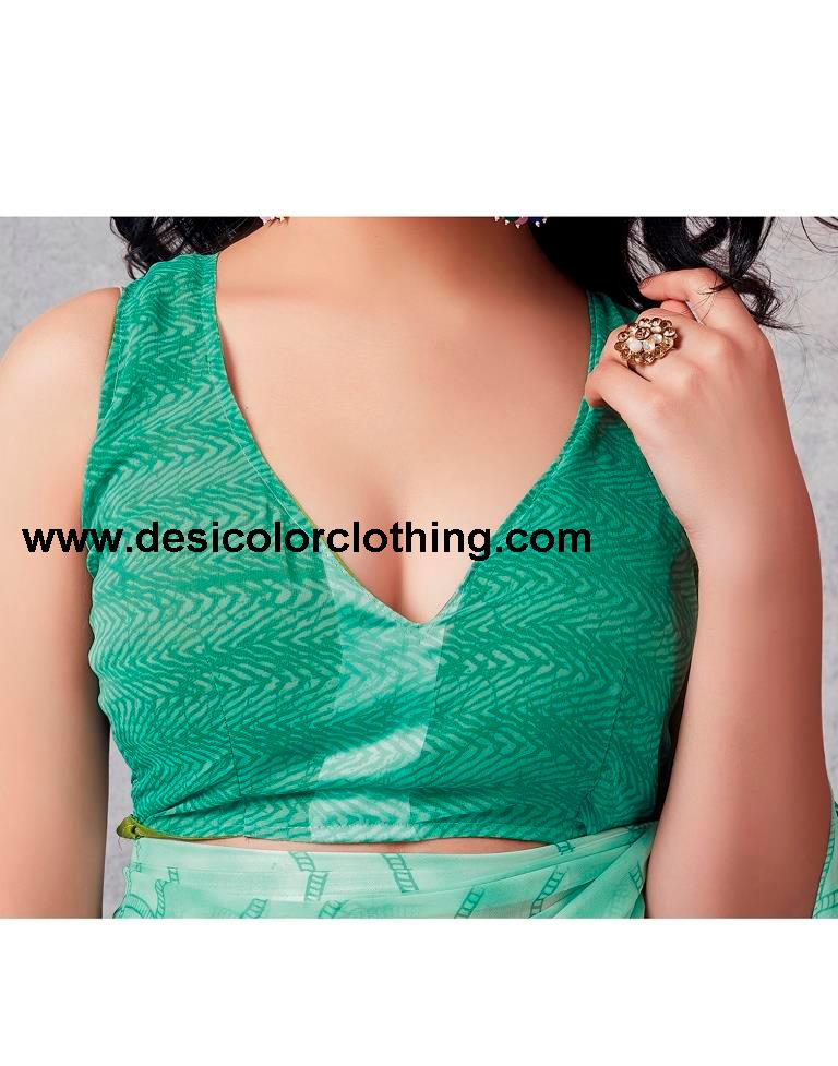 Turquoise Georgette Printed  Saree