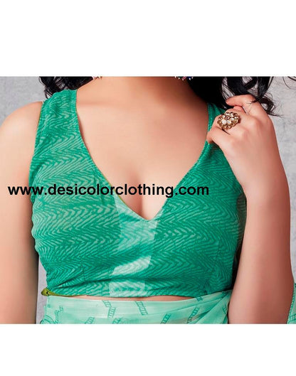 Turquoise Georgette Printed  Saree