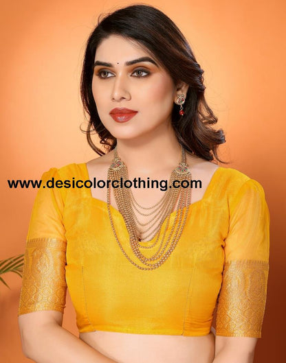 Turmeric Yellow Plain Organza Saree