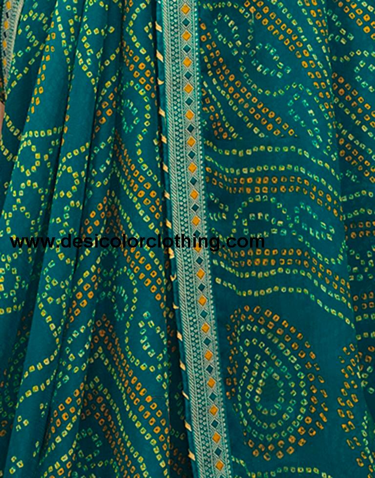 Turquoise Chiffon Bandhani Saree