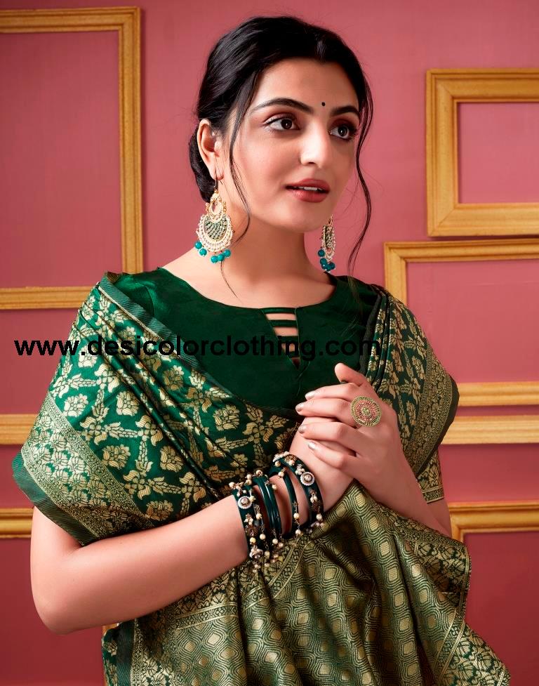 Dark Green Banarasi Silk Saree