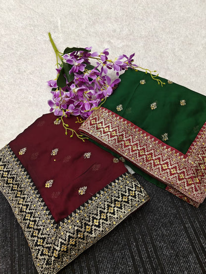 Soft Rich Pure Black Rangoli Silk