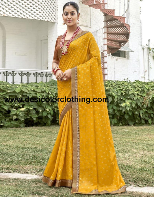 Yellow Silk Printed Saree
