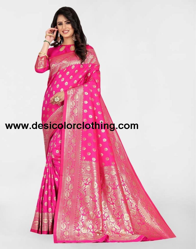 Rani Pink Jacquard Banarasi Silk Saree