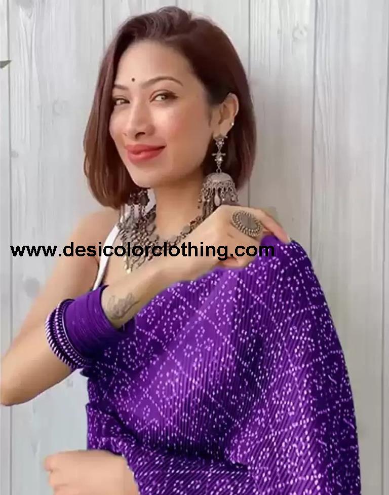 Purple Bandhani Pleated Saree