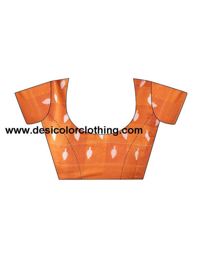 Dark Orange Cotton Printed Saree
