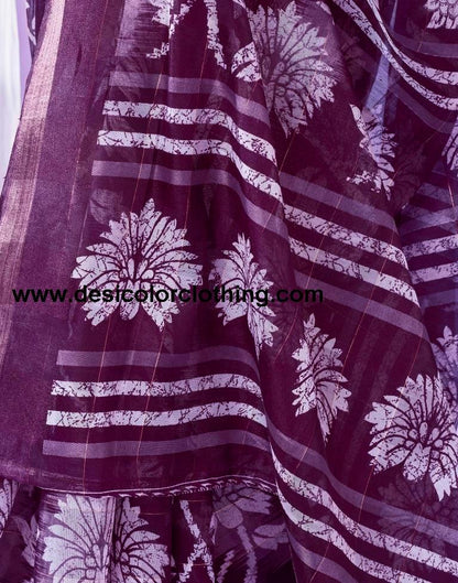 Dark Purple Cotton Zari Saree