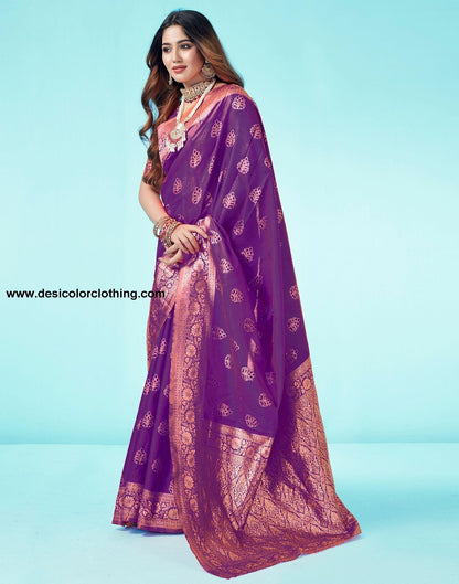 Dark Purple Jacquard Silk Saree