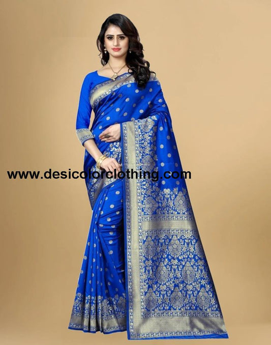 Blue Jacquard Banarasi Silk Saree