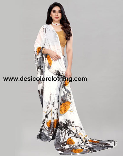 White Printed Saree | 2081S631