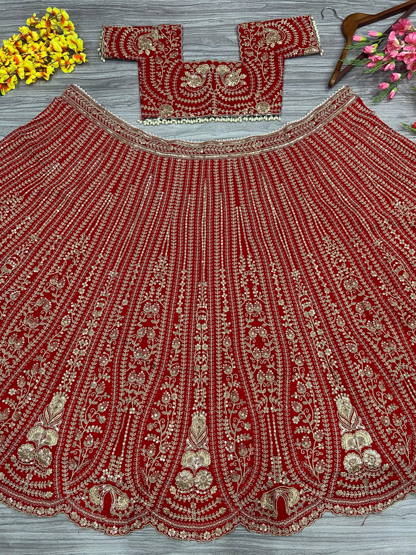 Product Image - Stunning Designer Lehenga Red