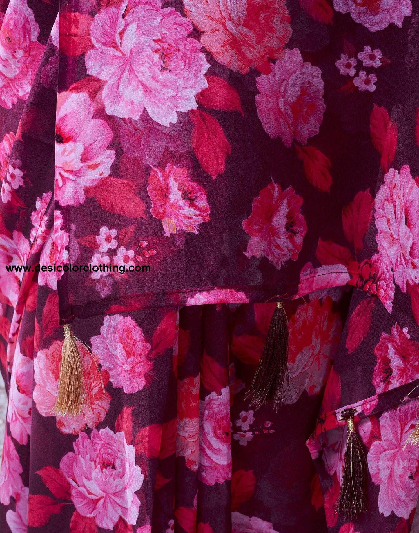 Wine Georgette Printed Ready to Wear Saree