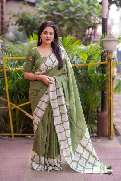 Product Image - Pure Chanderi Batik Saree with Unique Gala Style Prints & Tassels