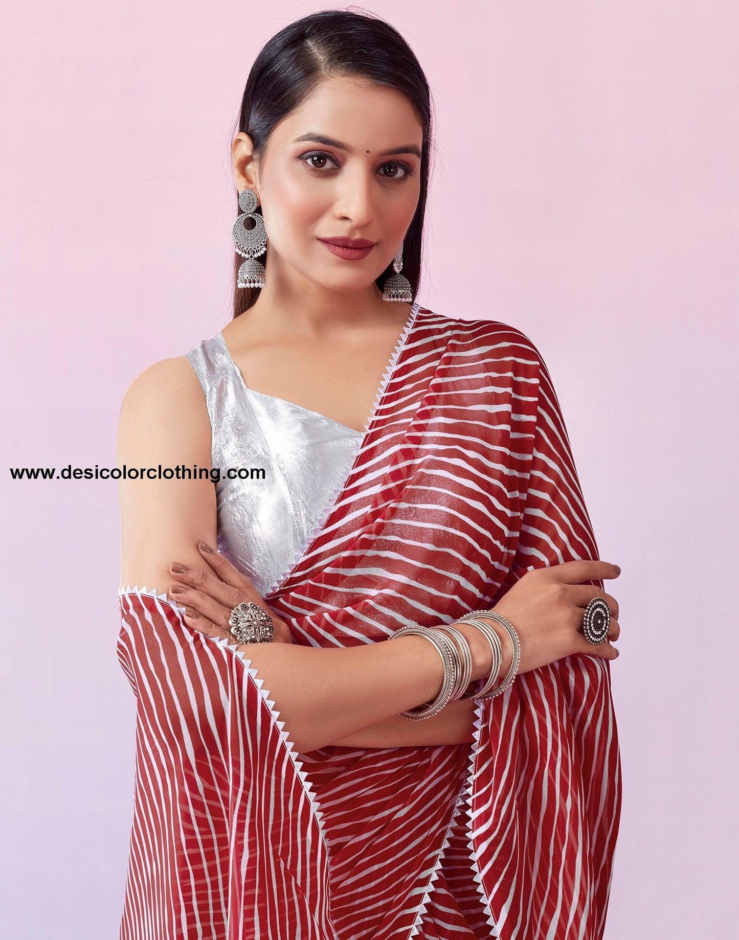 Red Georgette Printed Saree