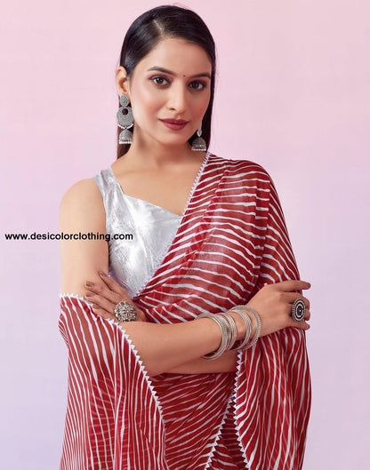 Red Georgette Printed Saree