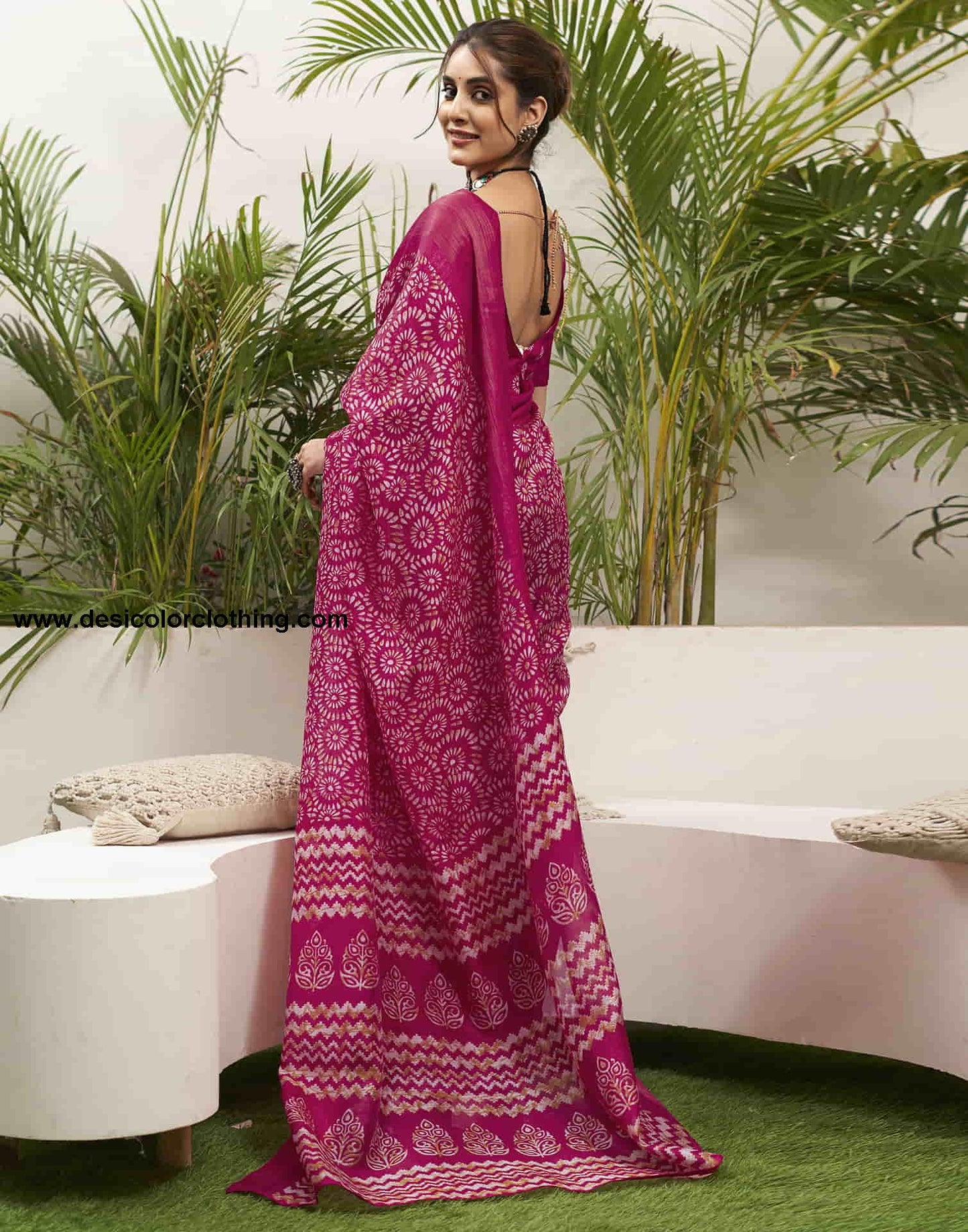 Rani Pink Cotton Printed Saree
