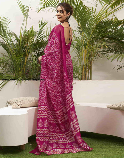 Rani Pink Cotton Printed Saree