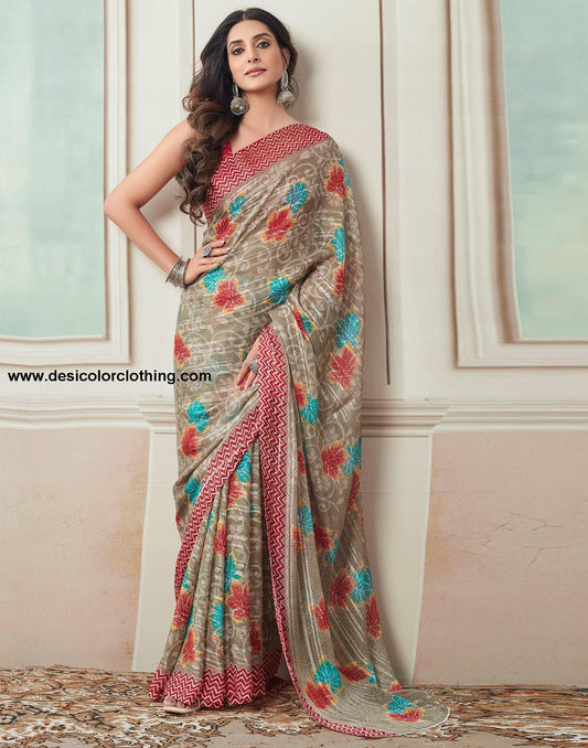 Beige Printed Georgette Saree