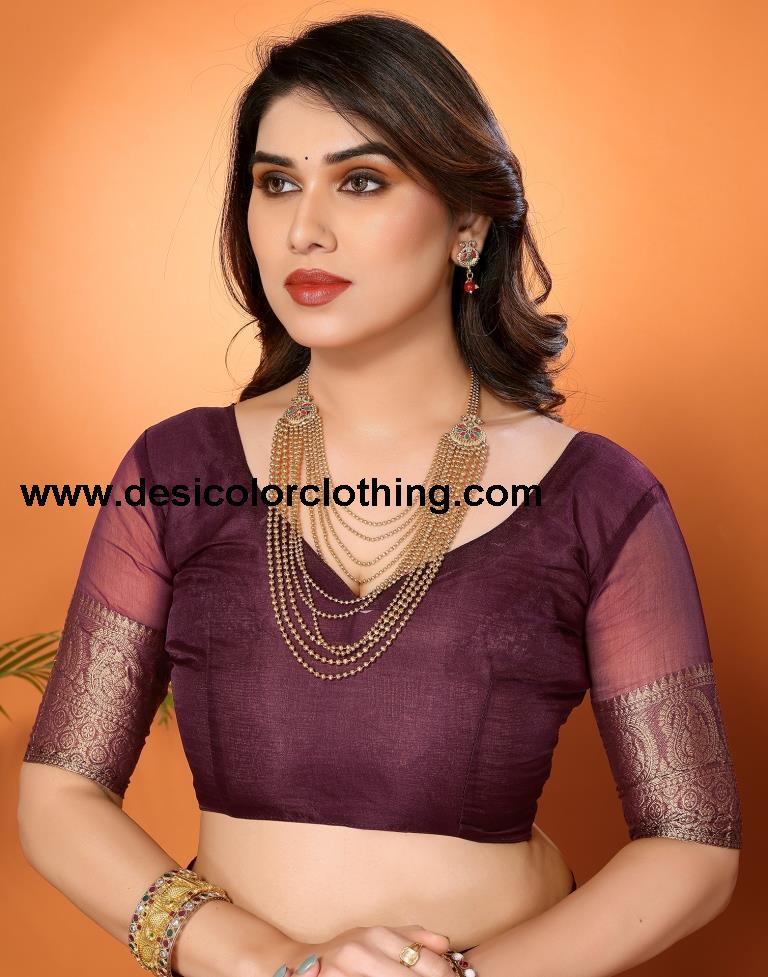 Wine Plain Organza Saree